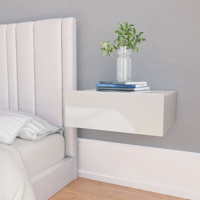 vidaXL Svävande sängbord 2 st vit högglans 40x30x15 cm konstruerat trä