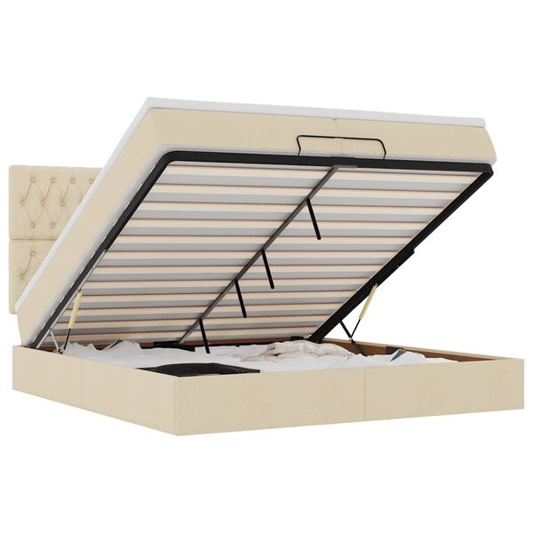 vidaXL Ottoman sängram med madrasser gräddvit 200x200 cm tyg