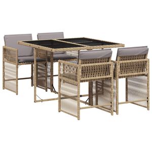 vidaXL Matgrupp f&ouml;r tr&auml;dg&aring;rden med dynor 5 delar mixbeige konstrotting