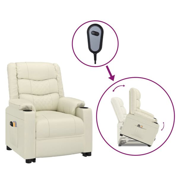vidaXL Massagefåtölj med uppresningshjälp gräddvit konstläder