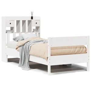 vidaXL S&auml;ng med bokhylla utan madrass vit 90x190cm massiv furu