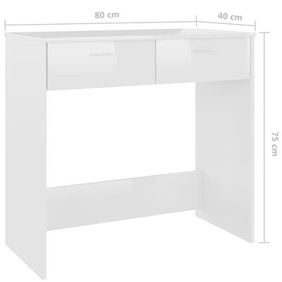 vidaXL Skrivbord vit högglans 80x40x75 cm konstruerat trä