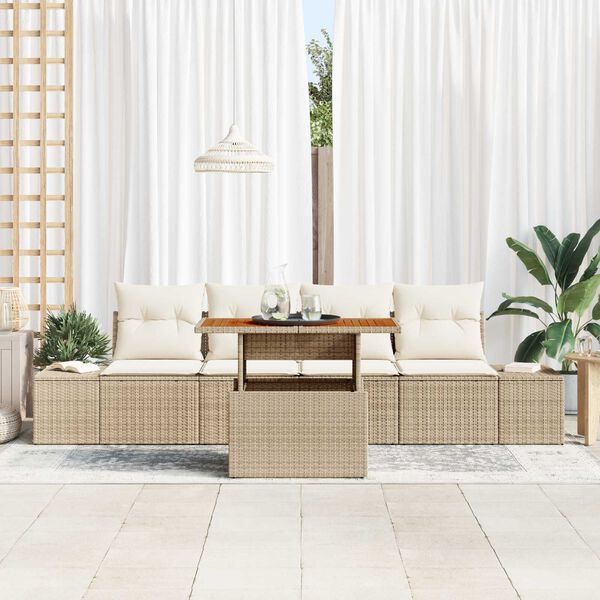 vidaXL Tr&auml;dg&aring;rdsoffset med lagring 5 pcs Beige Poly rattan