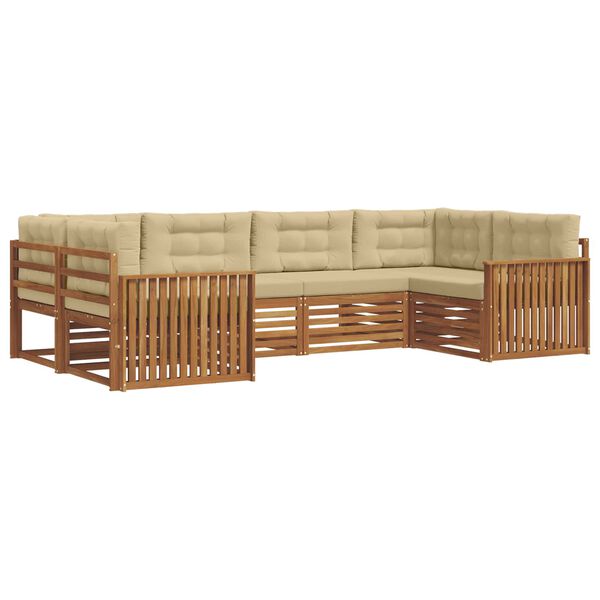 vidaXL Soffgrupper 6 pcs Naturlig och Beige Massivt Akaciatr&auml;