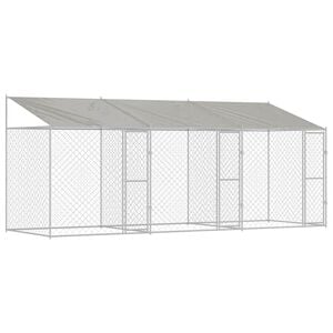 vidaXL Hundbur med tak Silver 600 x 200 x 256 cm St&aring;l och PE
