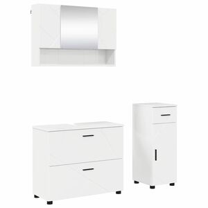 vidaXL Badrumsm&ouml;belset med l&aring;da med hylla 3 pcs H&ouml;gblanka vita