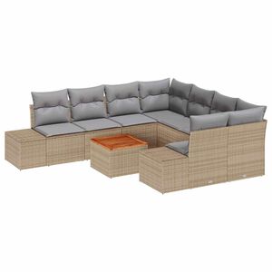 vidaXL Tr&auml;dg&aring;rdsoffset med kudde 9 pcs Beige konstrotting