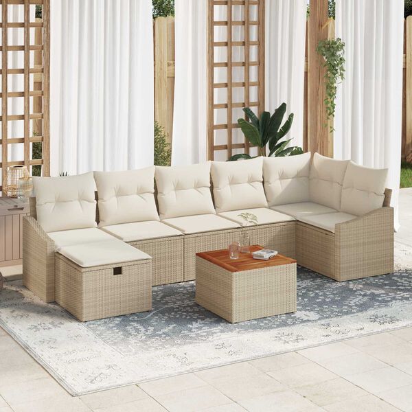 vidaXL Tr&auml;dg&aring;rdsoffset med kudde med lagring 8 pcs Beige Poly rattan