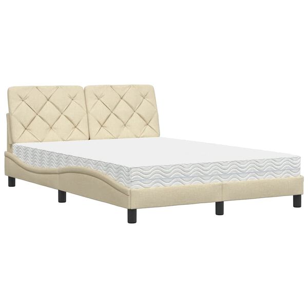 vidaXL Bed with Mattress Cream 140x200 cm Fabric