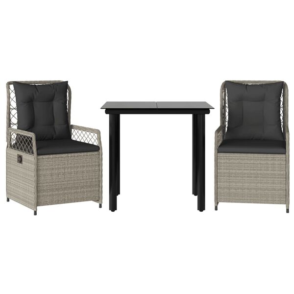 vidaXL Matgrupp f&ouml;r tr&auml;dg&aring;rden med dynor 3 delar ljusgr&aring; konstrottning