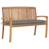 vidaXL Stapelbar tr&auml;dg&aring;rdsb&auml;nk med dyna 128,5 cm massiv teak