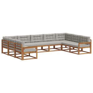 vidaXL Utomhussoffset med kudde 9 pcs Naturlig och Ljus Gr&aring;