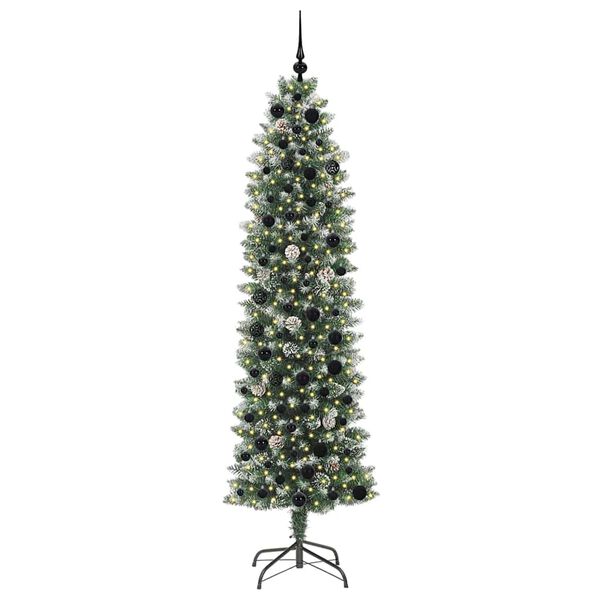 vidaXL Konstgjort smalt jultr&auml;d med 300 LED-lampor Gr&ouml;n och Vit 210 cm