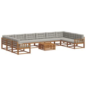 vidaXL Utomhussoffset med kudde 11 pcs Naturlig och Ljus Gr&aring;