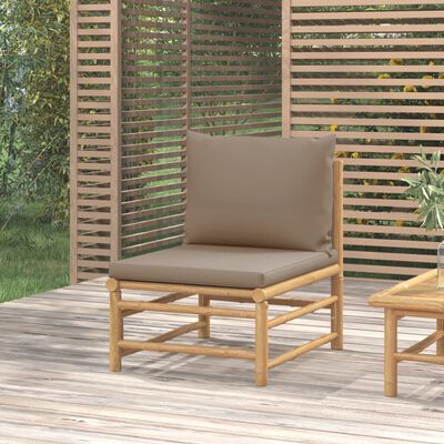 vidaXL Soffa mittdel för trädgården med taupe dynor bambu