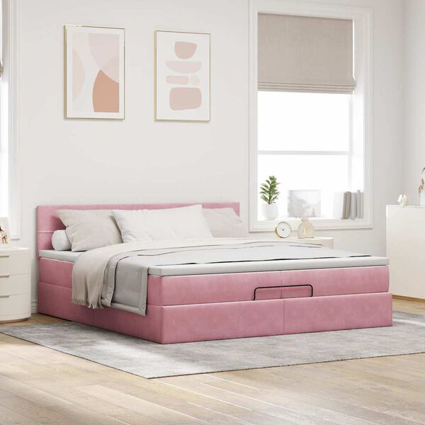 vidaXL Ottoman s&auml;ngram med madrasser rosa 200x200 cm sammet