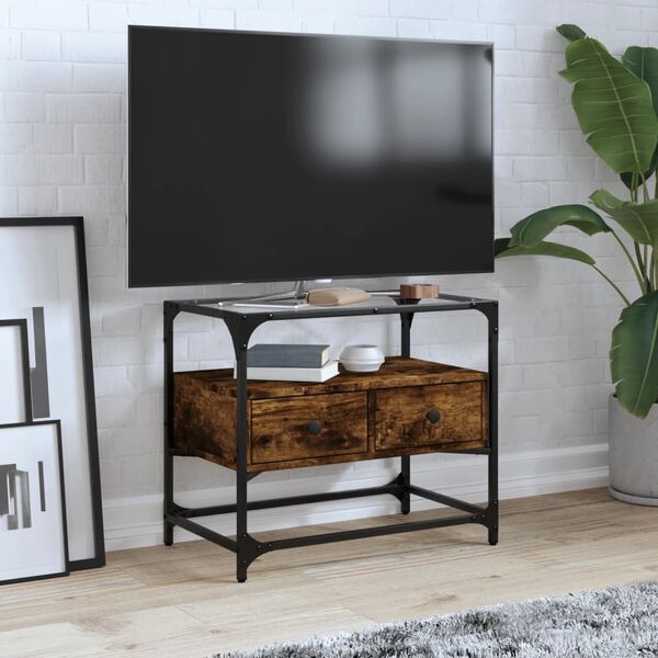 vidaXL Tv-b&auml;nk med glasskiva r&ouml;kf&auml;rgad ek 60x35x51 cm konstruerat tr&auml;