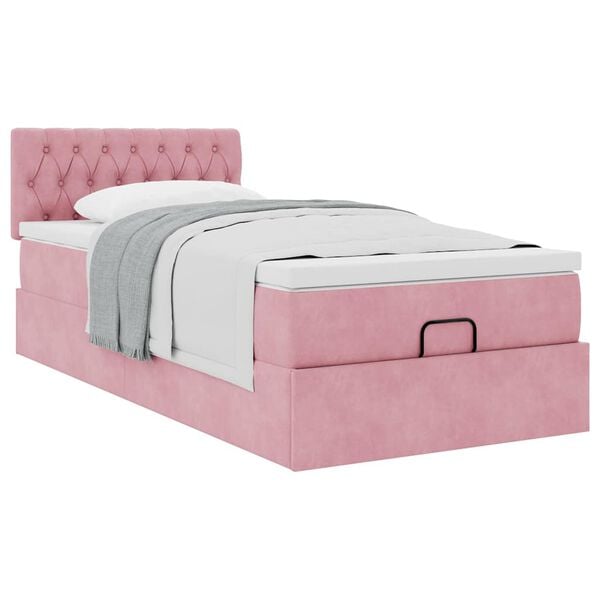 vidaXL Ottoman s&auml;ngram med madrass rosa 90x190 cm sammet