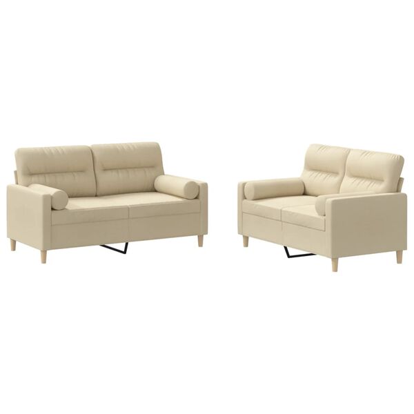 vidaXL Soffgrupp med kuddar 2 delar gr&auml;ddvit tyg