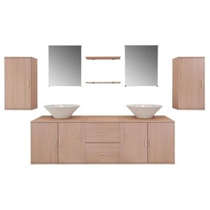 vidaXL Badrumsm&ouml;bler nio delar med handfat beige
