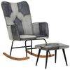 vidaXL Gungstol med fotpall grå äkta läder och kanvas