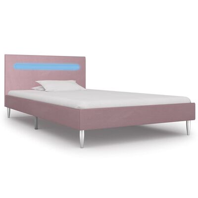 vidaXL Sängram med LED rosa tyg 90x200 cm