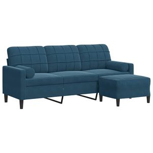 vidaXL 3-sitssoffa med fotpall bl&aring; 180 cm sammet