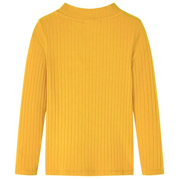 T-shirt med l&aring;nga &auml;rmar f&ouml;r barn ribbstickad m&ouml;rk ockra 104