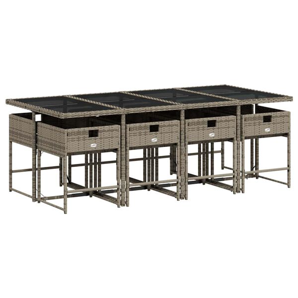 vidaXL Matgrupp f&ouml;r tr&auml;dg&aring;rden med dynor 9 delar gr&aring; konstrotting