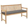 vidaXL Tr&auml;dg&aring;rdsb&auml;nk med gr&aring; dyna 150 cm massiv teak