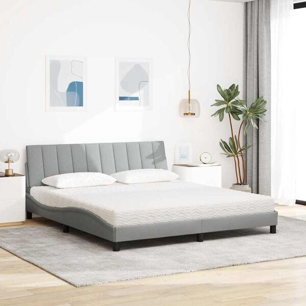 vidaXL Bed with Mattress "Hanko" Light Grey 180x200 cm Fabric