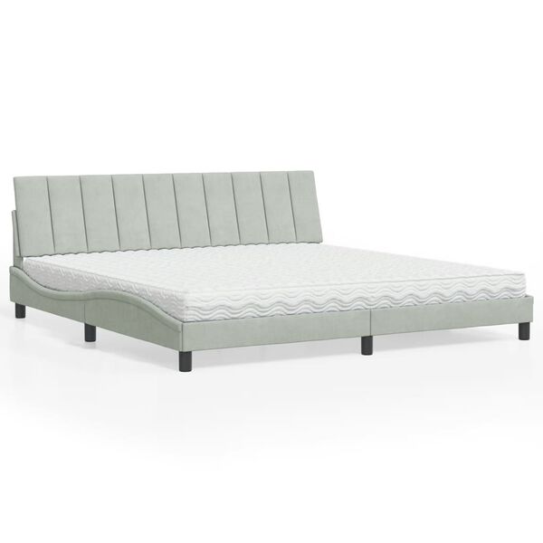 vidaXL Bed with Mattress "Hanko" Light Grey 200x200 cm Velvet