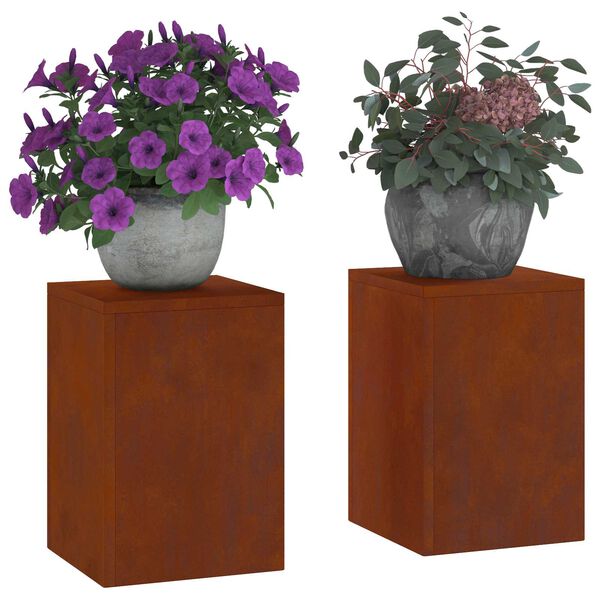 vidaXL V&auml;xtst&auml;ll 2 pcs Rostig 24 x 24 x 35 cm V&auml;derbest&auml;ndig st&aring;l