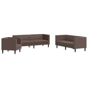 vidaXL Soffgrupp chesterfield 3 delar brun konstl&auml;der