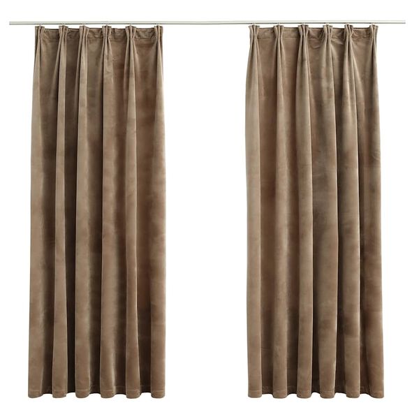 vidaXL Mörkläggningsgardiner 2 st m. krokar sammet beige 140x175 cm