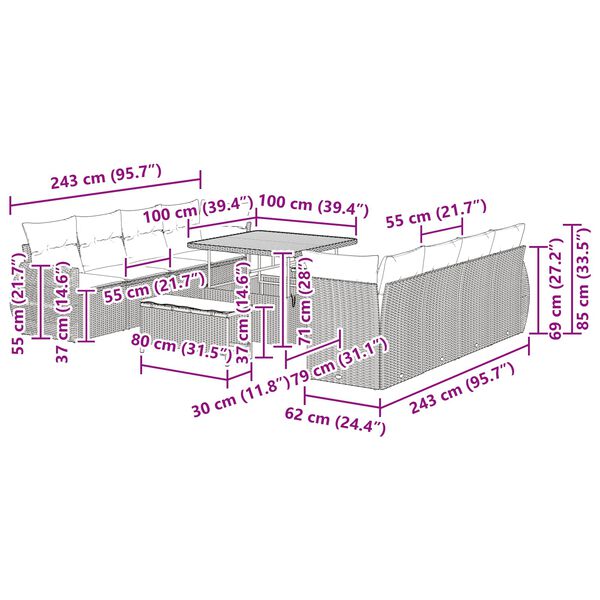 vidaXL Tr&auml;dg&aring;rdsoffset med lagring 11 pcs Svart Poly rattan