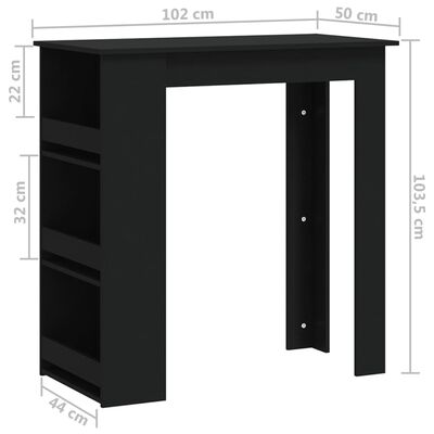 vidaXL Barbord med förvaringshyllor svart 102x50x103,5 cm spånskiva