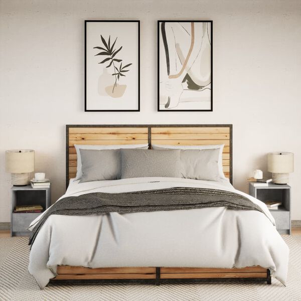 vidaXL S&auml;ngbord med LED-lampor 2 st betonggr&aring; konstruerat tr&auml;