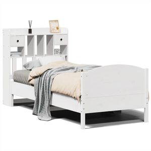 vidaXL S&auml;ng med bokhylla utan madrass vit 75x190cm massiv furu