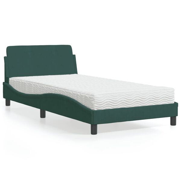 vidaXL Bed with Mattress "Dover" Dark Green 100x200 cm Velvet