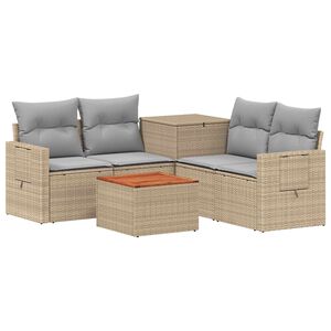 vidaXL Soffset 6 st Beige och Ljusgr&aring; Poly Rattan och st&aring;l