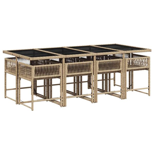 vidaXL Matgrupp f&ouml;r tr&auml;dg&aring;rden med dynor 9 delar mixbeige konstrotting