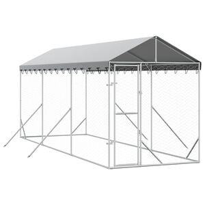 vidaXL Hundg&aring;rd med tak silver 2x6x2,5 m galvaniserat st&aring;l
