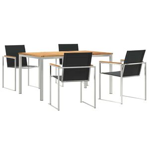 vidaXL Tr&auml;dg&aring;rdsm&ouml;belset 5 st Massivt teaktr&auml; och rostfritt st&aring;l