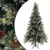 vidaXL Belyst julgran med kottar gr&ouml;n&vit 225 cm PVC&PE
