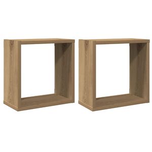 vidaXL V&auml;gghylla kubformad 2 st artisan ek 30x15x30 cm konstruerat tr&auml;