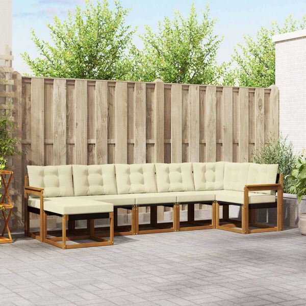 vidaXL Utomhussoffset med kudde 7 pcs Naturlig och Gr&auml;dde