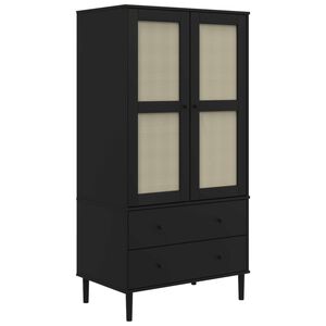 vidaXL Garderob SENJA rottinglook svart 90x55x175 cm massiv furu