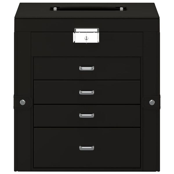 vidaXL Smyckeskrin 3-lagers med spegel l&aring;sbar svart 26x18x17,5 cm