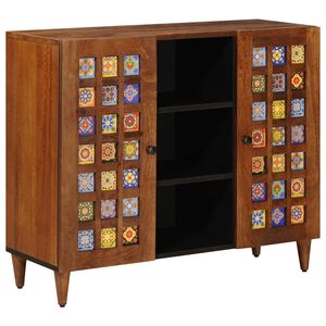 vidaXL Sideboard med hylla Valn&ouml;t 90 x 33,5 x 75 cm Massivt mangotr&auml;